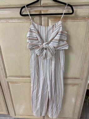 Forever 21 Cream and Tan Striped Tie-Front Jumpsuit